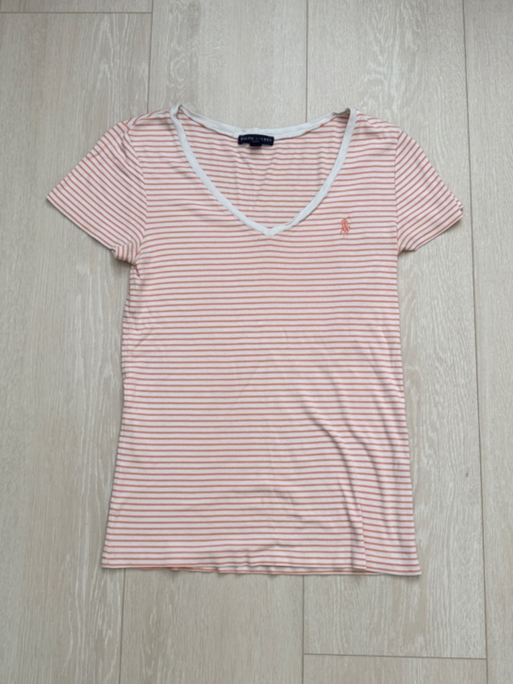 3/$10 Ralph Lauren Orange and Cream Striped V-Neck Tee